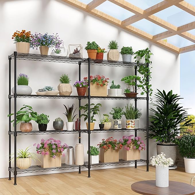 4 Tier Storage Racks Shelving, Heavy Steel Pantry Shelves, Adjustable Wire Shelving Rack, Suitable for Garage, Kitchens, Offices, 58" W x 14" D x 59" H, Black