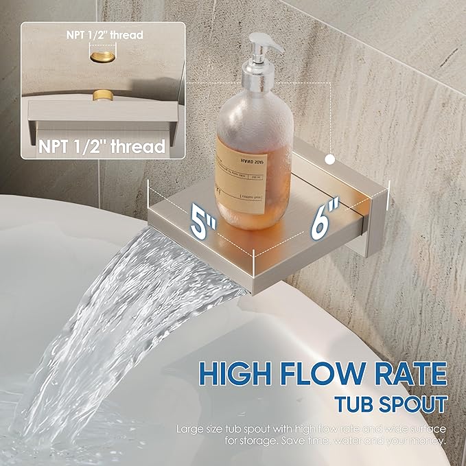 Shower System with Tub Spout, All Metal Tub Shower Faucet Set with 10" Rain Shower Head and Handheld Spray combo, Wall Mounted Tub Shower Systems with Valve and Trim Kit, Brushed Nickel