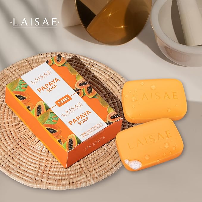 Papaya Exfoliating Soap, Hydrating Face Moisturizer with Niacinamide, Shea Butter and Aloe Vera, Even Skin Tone Body Cleansing Bar - Sensitive Skin Soap, Vegan, 3.52 oz (2 Bars)