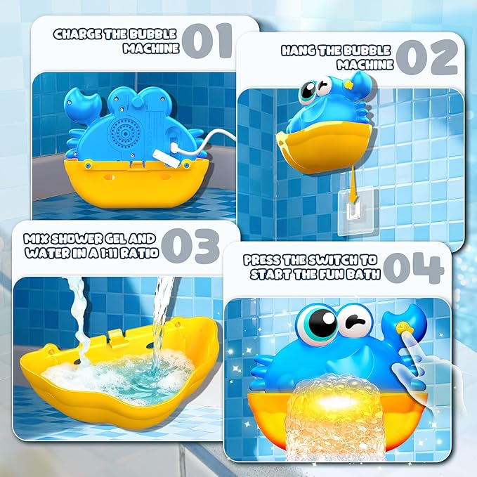 Bath Toys for Kids Ages 1-3,Light Up Baby Bath Toys Crab Bubble Maker with Colourful Light Toddler Bathtub Birthday Gifts Christmas Stocking Stuffers for Boys Girls Aged 1-3 2-4 3-5