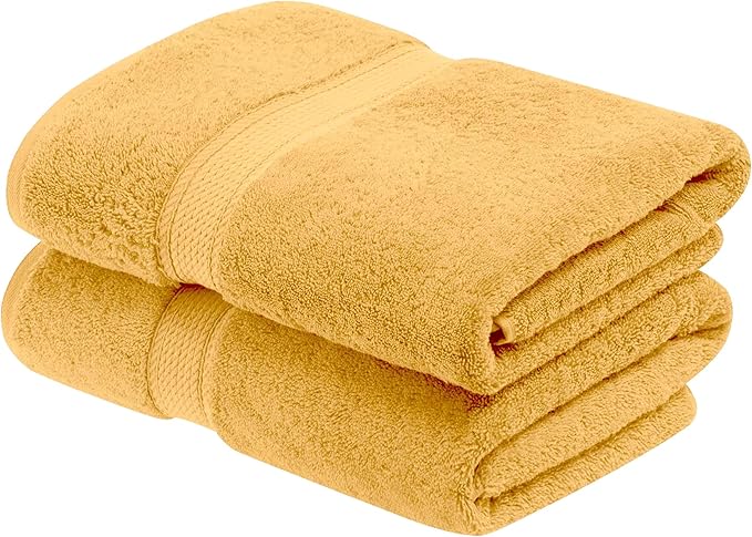 BLUENILEMILLS Madison Egyptian Cotton Bath Towels, Towel Set for Bathroom, Shower, Hotel, Plush, 800 GSM, Highly Absorbent and Ultra-Soft Towels, Bath Essentials, Towels, Set of 2, Gold