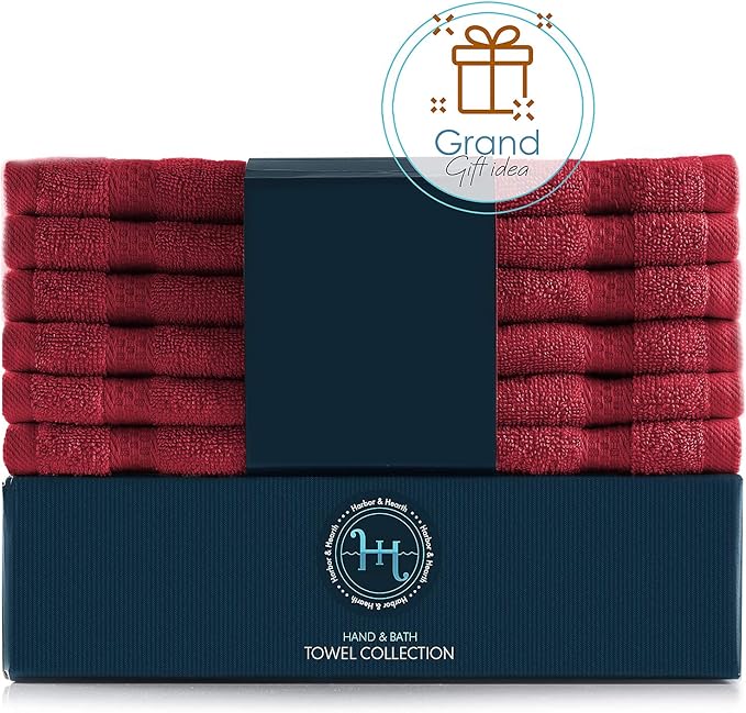 Hearth & Harbor Washcloths 12 Pack - 100% Cotton Washcloth for Body and face, High Absorbent and Soft 13"x13" Body Wash Cloth, Quick Dry - Red Washcloths