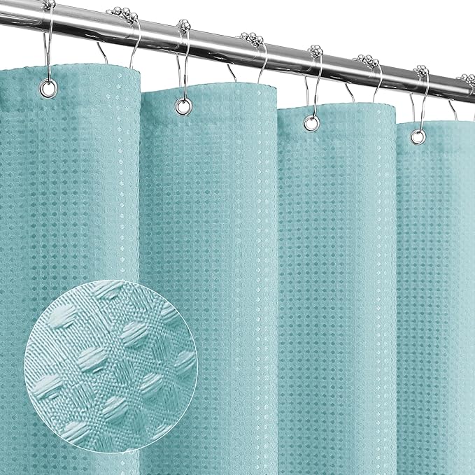 Gibelle Long Shower Curtain 72 x 78, Tall Waffle Weave Textured Fabric Shower Curtain for Bathroom, Water Repellent, Machine Washable, Teal