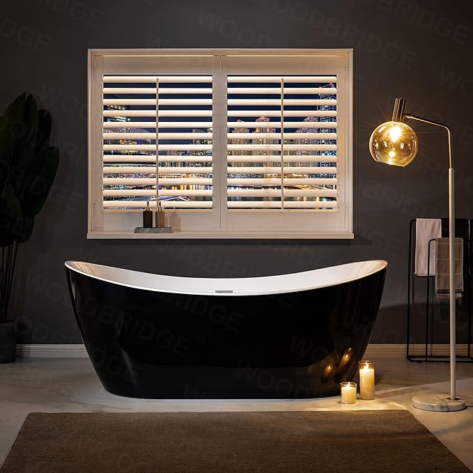 WOODBRIDGE 71" Acrylic Freestanding Bathtub Contemporary Soaking Black Tub with Brushed Nickel Overflow and Drain,Black,B1817-BN