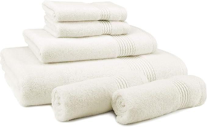 East'N Blue Lara Premium Bath Towel Set 6 Piece - Soft & Highly Absorbent Bathroom Towel Set, 100% Luxury Turkish Cotton, Flannel Bath Towels, 1 Bath Towel, 1 Hand Towel, 4 Washcloths - Creme