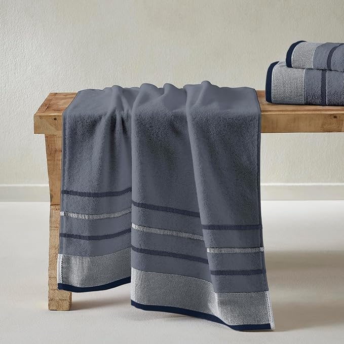 Great Bay Home Decorative Hand Towel Set - Luxury Cotton 4 Pack 26x16 Hand Towel Set - Luxurious, Ultra-Soft, Durable Towels for Bathroom Decor (Blue)