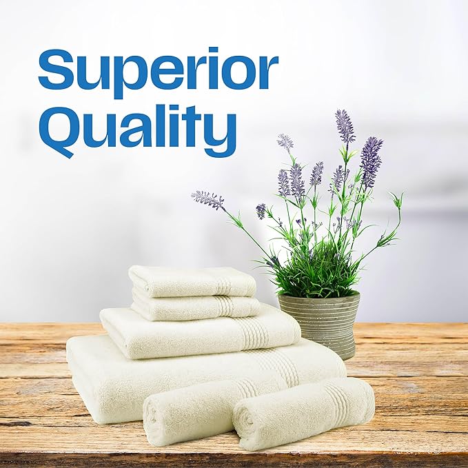 East'N Blue Lara Premium Bath Towel Set 6 Piece - Soft & Highly Absorbent Bathroom Towel Set, 100% Luxury Turkish Cotton, Flannel Bath Towels, 1 Bath Towel, 1 Hand Towel, 4 Washcloths - Creme