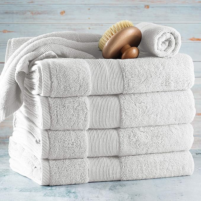 Hearth & Harbor Bath Towels for Bathroom - 100% Ring Spun Cotton Luxury Bathroom Towels - Ultra Soft & Highly Absorbent, Bath Towels Set of 6 - White