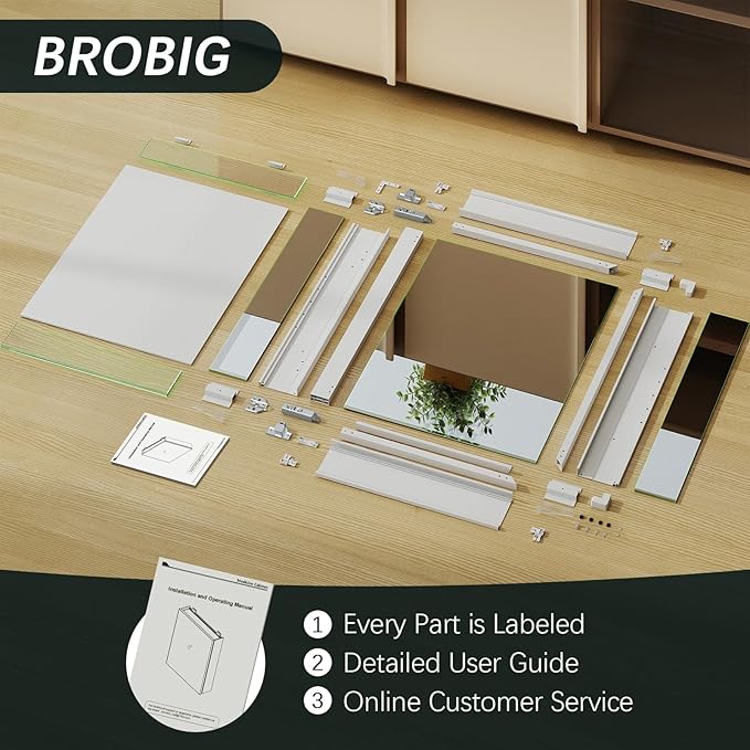 BROBIGBathroom Medicine Cabinet with Mirror, 24x32 Recessed or Wall Mirror Medicine Cabinet with Storage Adjustable Glass Shelves, Beveled Edge Mirrored Door with Aluminum Cabinet Hinges