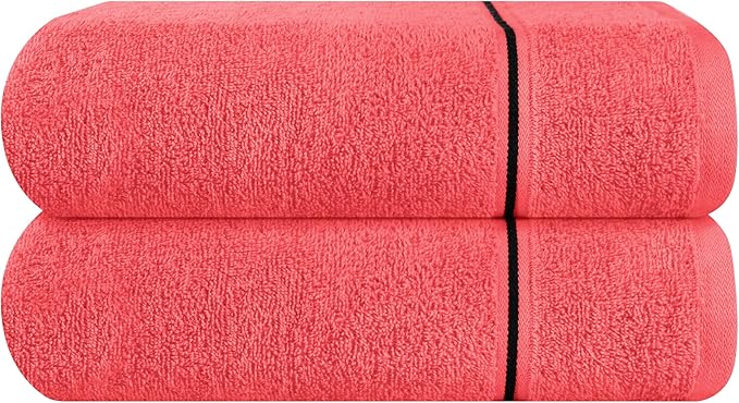 MyOwn Cotton 2 Pack Oversized Bath Towel Set 28x55 inches, Large Bath Towels, Ultra Absorbant Compact Quickdry & Lightweight Towel, Ideal for Gym Travel Camp Pool - Coral Orange