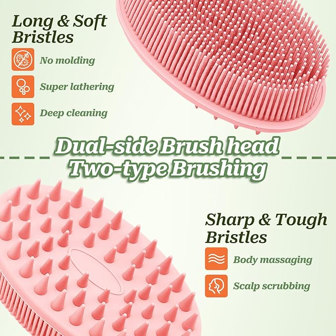 Silicone Back Scrubber for Shower, Soft Silicone Loofah with Handle, Gentle Exfoliating Back Scrubber, Back Brush Bath Brush with Dual-Side & Detachable Brush Head(Blue)
