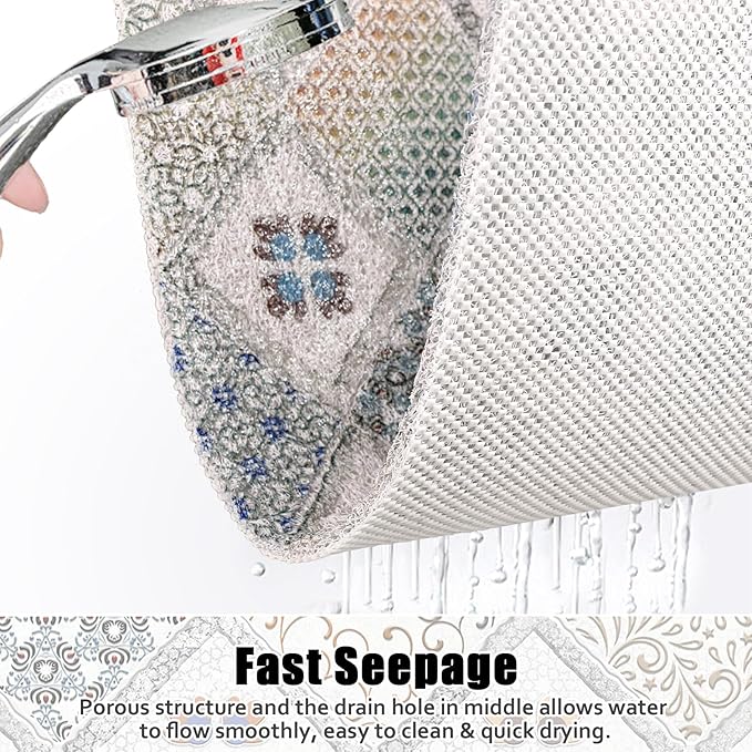 Shower Mat Non Slip - 24x36 Inch Shower Mats for Inside Shower with Drain Hole in Middle, Super Soft and Comfortable PVC Loofah Massage Bath Mat for Shower, Anti Slip Shower Stall Mat, Quick Drying
