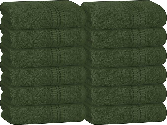 BOUTIQUO Ultra Soft Cotton Washcloths, Contains 12 Piece Face Cloths 12x12 inch, Ideal for Everyday use Face Towels, Compact & Lightweight Multi Purpose Washcloths - Olive Green