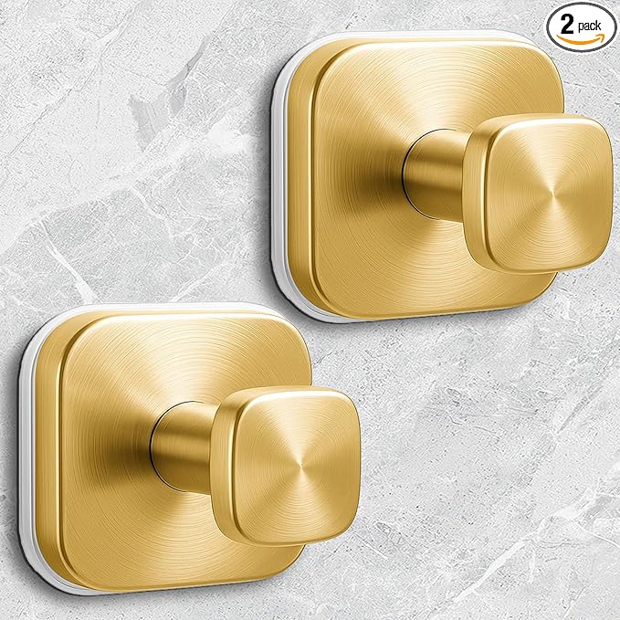 Shower Hooks for Inside Shower,Reusable Suction Cup Hooks for Glass Window,Mirror,Removable Towel Hooks for Bathroom,2 Pack(Gold)