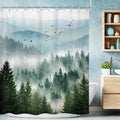 Riyidecor Long Green Shower Curtain 72Wx78H Inch Mountain Scenery Natural Pine Tree View Rustic Scene Landscape Netural Mens Women Bathroom Decor Fabric Polyester Waterproof 12 Pack Hooks