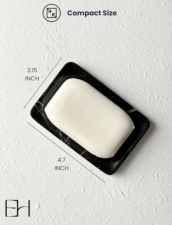 Real Marble Soap Dish - Soap Dish for Shower, Shower Bar Soap Holder, Marble Dish for Bathroom Kitchen, Decorative Stone Soap Dish (Black Marquina, Rectangular)