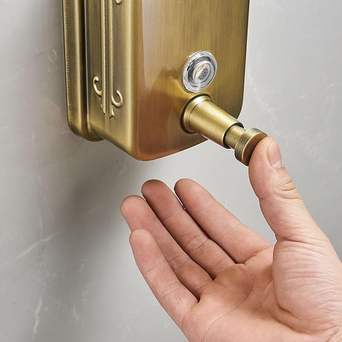 Wall Mounted Soap Dispenser for Bathroom Commercial Wall Liquid Dispenser Stainless Steel Hand Sanitizer Dispenser for Kitchen Garage Office Hotels Restaurants or Home Use 500ml (Brush Gold)