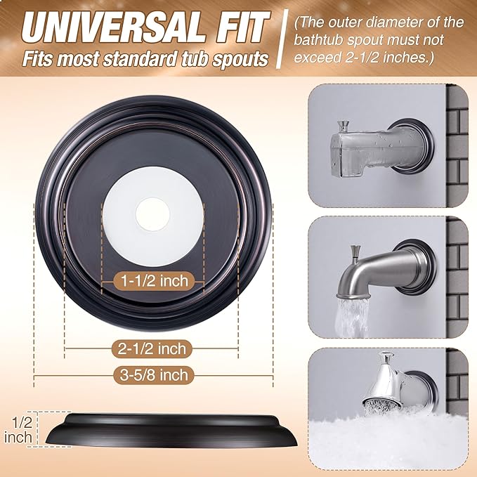 Dreyoo Metal Tub Spout Cover Ring, Bathtub Spout Trim Plate Ring with 1 Pcs Foam Gasket, 1-1/2 Inch ID and 3-5/8 Inch OD(Oil Rubbed Bronze)