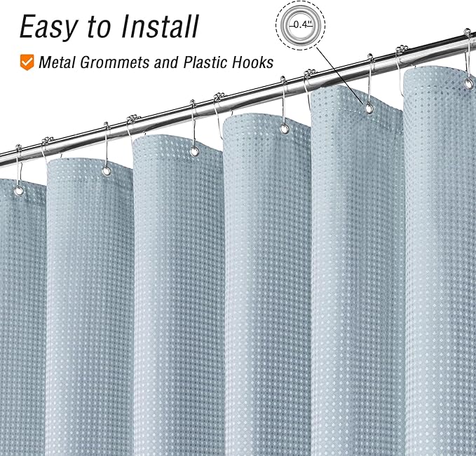 Gibelle Extra Long Shower Curtain 72 x 84, Tall Waffle Weave Textured Fabric Shower Curtain for Bathroom, Water Repellent, Machine Washable, Fog Blue