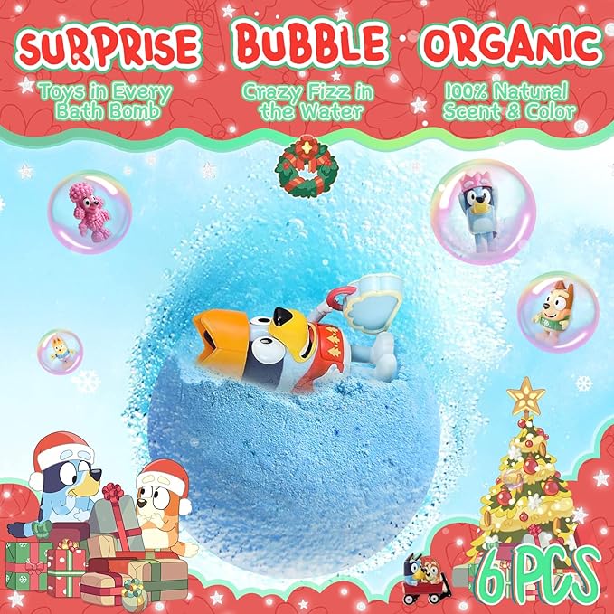 Bath Bombs for Kids: XXL Bath Bombs with Surprise Inside, Organic Bath Bombs Rich in Natural Essential Oils, Kids Bath Bombs Gift Set for Dry Skin Moisturize, Gifts Card for Kids (6 Pcs)