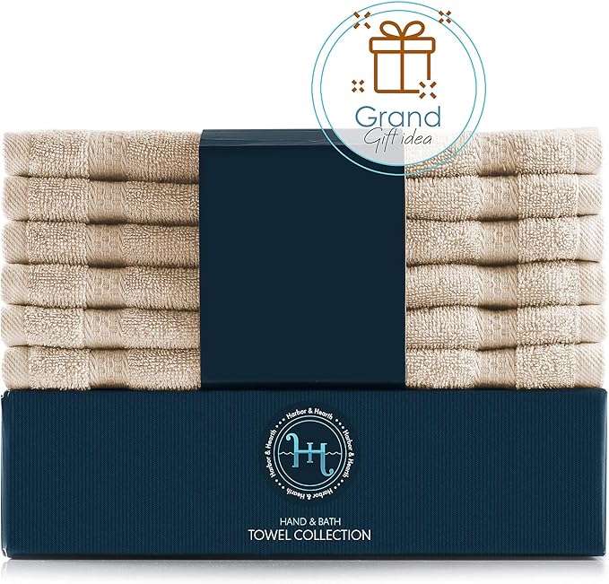 Hearth & Harbor Washcloths 12 Pack - 100% Cotton Washcloth for Body and face, High Absorbent and Soft 13"x13" Body Wash Cloth, Quick Dry - Cream Washcloths
