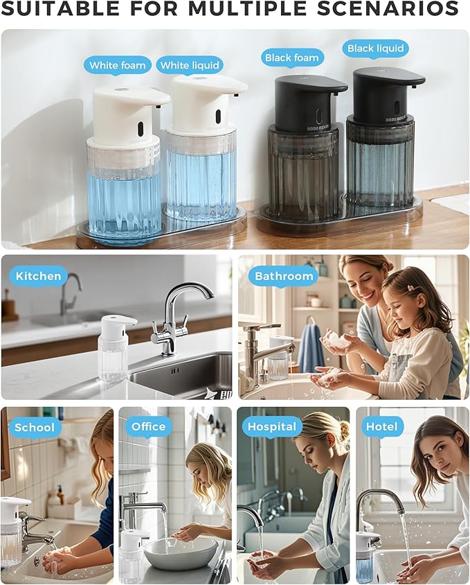 Automatic Liquid Soap Dispenser Touchless, 10oz/300ml Rechargeable, 3 Adjustable Liquid Levels, IPX5 Waterproof, for Kitchen Bathroom, White