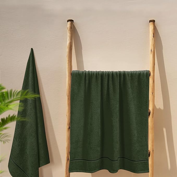 MyOwn Cotton 2 Pack Oversized Bath Towel Set 28x55 inches, Large Bath Towels, Ultra Absorbant Compact Quickdry & Lightweight Towel, Ideal for Gym Travel Camp Pool - Olive Green