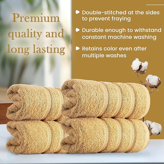 HALLEY Turkish 4 Pack Premium Hand Towels (4 Pieces) 650 GSM Highly Absorbent Super Soft 100% Cotton - 4 Hand Towels (Yellow)