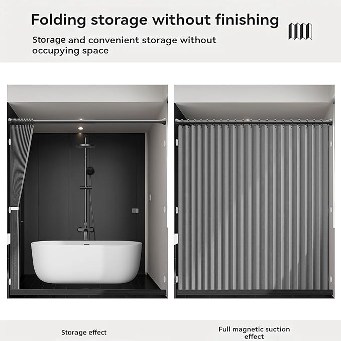 Bathroom Magnetic Folding Shower Curtain, Accordion-Style Shower Curtain, Suitable for Shower Rooms, bathtubs, Hotels or Apartments (High-Grade Grey, W:70*H79.5Inch)