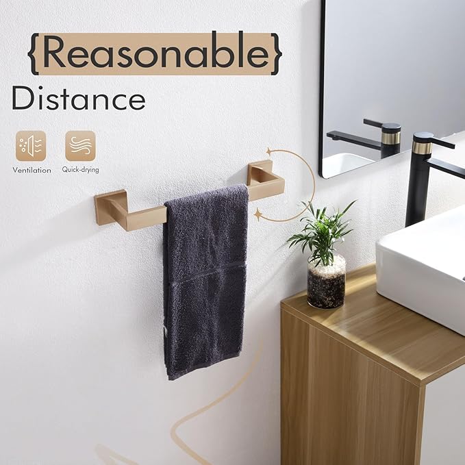 KOKOSIRI 16-Inch Towel Bar for Bathroom Wall Kitchen Towels Holder Wall Mount SUS304 Stainless Steel Towel Rack, Champagne Bronze B4003CPG-L16