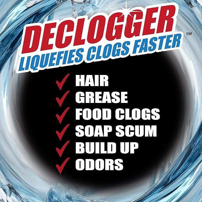 Sani 360° Declogger Dissolves Hair, Soap Scum, Blockage, Toilet Paper. Drain Clog Remover works on Sinks, Shower, Bathtubs, Non-Corrosive, Safe for Pipes and Septic Systems, MADE IN USA (64 FL OZ)