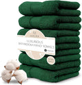 MAURA Hunter Green Hand Towels for Bathroom. Luxury Turkish Cotton Bath Hand Towels Set of 6. Ultra-Soft, Thick & Plush - Dark Green