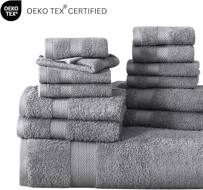 Lane Linen 100% Mercerized Cotton Luxury Bathroom Towels Set - 6 Pieces - Ring Spun Technology - 2 Bath, 2 Washcloths, 2 Hand Towels - Suitable for All Skin Types including Sensitive Skin - Space Grey
