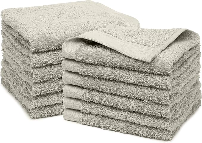 100% Cotton Washcloths Set 13” x 13” | Silver Towels | Set of 12 Ultra Soft and Highly Absorbent Washcloths Sets for Bathroom, Gym, Hotel, Spa | Machine Washable Face Towel