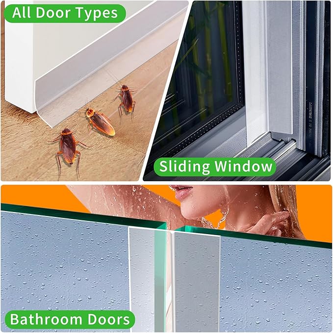 Weather Stripping Door Seal – 33ft Extra-Wide Silicone, Strong Adhesive, Seals Large Gaps for Maximum Winter Cold Protection and Weatherproofing, 1.8in Transparent