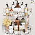 Orimade Corner Shower Caddy Stainless Steel with Hooks Wall Mounted Bathroom Shelf Storage Organizer Adhesive No Drilling 2 Pack, Silver Only for 90-Degree Corner