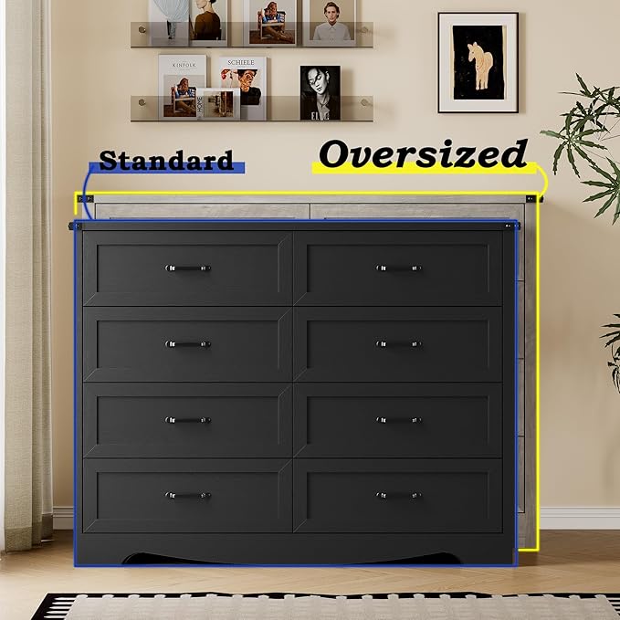 8-Drawer Dresser for Bedroom, Modern Wooden Chest of Drawers with Metal Handles, Anti-Tipping Design, Sturdy and Stable Storage Organizer for Living Room, Entryway, Home Office, Standard