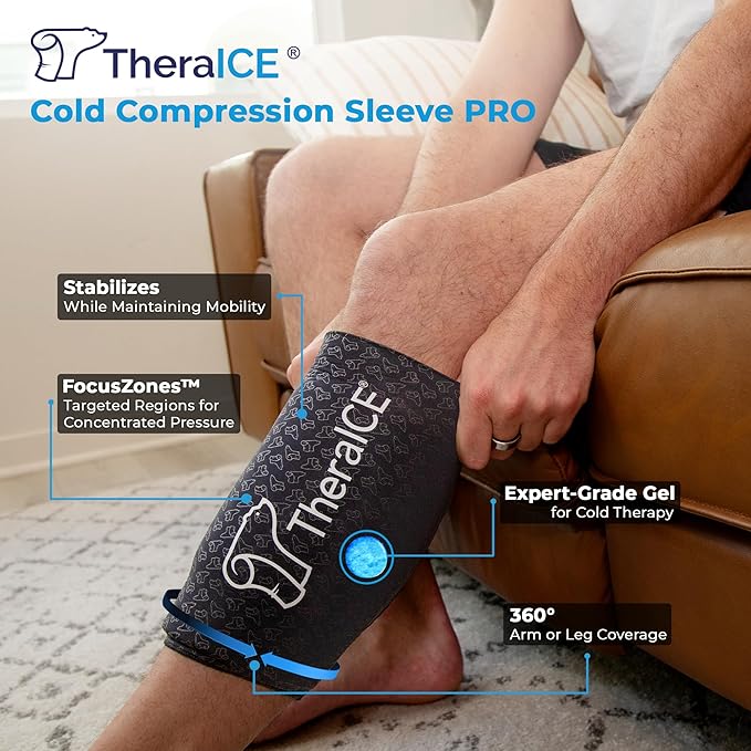 TheraICE Knee Ice Pack Wrap Compression Sleeve for Injuries, Reusable Gel Cold Packs Brace Also for Elbow, Ankle & Calf - Flexible Cold Wrap Recovery for Meniscus, ACL, MCL Pain Relief