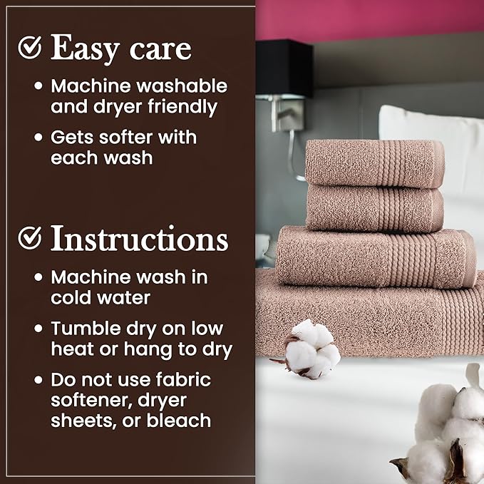 HALLEY Turkish Cotton Towels (Set of 4) 1 Bath Towel 1 Hand Towel 2 Washcloths, Super Soft Highly Absorbent 100% Cotton Towels for Bathroom and Kitchen for Mother’s Day (Taupe)