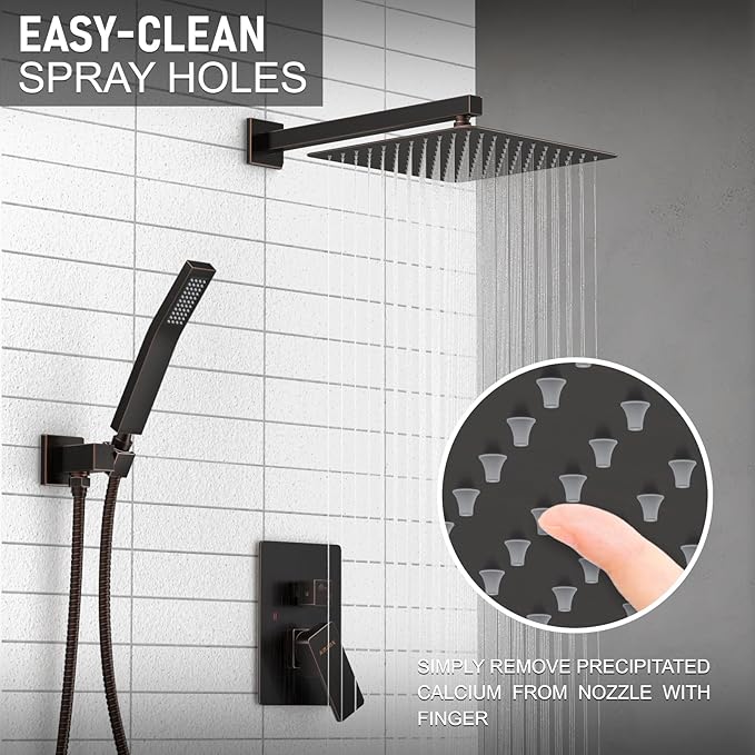 KOJOX Oil Rubbed Bronze Shower System with High Pressure 12 Inch Rainfall Shower Head, Handheld Shower head and Shower Faucet Trim valve, Bathroom Luxury Rain Mixer Shower Set Wall Mounted