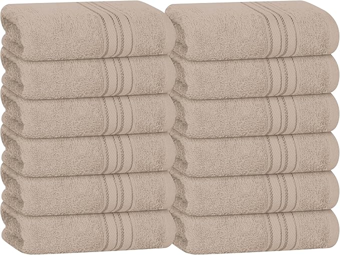 BOUTIQUO Ultra Soft Cotton Washcloths, Contains 12 Piece Face Cloths 12x12 inch, Ideal for Everyday use Face Towels, Compact & Lightweight Multi Purpose Washcloths - Tan