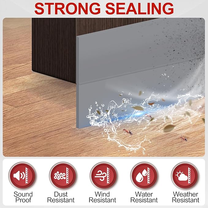 MYFAMIREA Door Weather Stripping 3IN (W) x 20FT (L) Door Draft Stopper Seal Tape Silicone Seal Strip Self Adhesive Shower Sweep Insulation Tape Side Bottom Strip for Sliding Glass Window Gap, Gray