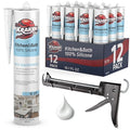 Kraken Bond Premium Kitchen and Bathroom Silicone Caulk White - (12x10.1 fl.oz) RTV White Caulking Waterproof for Kitchen, Bathroom, Shower, Sink, Anti Shrink 100% Caulking | 12 Pack