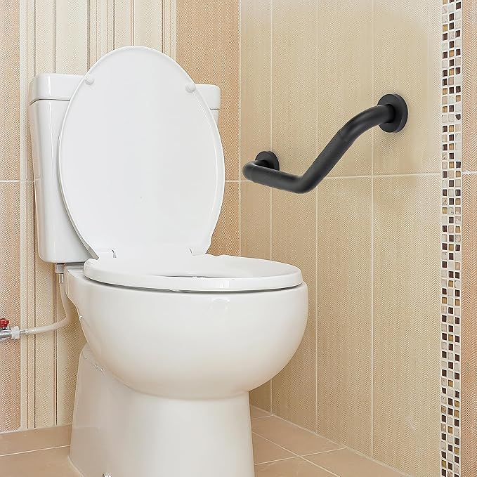 Grab Bars for Bathtubs and Showers- 1-1/4 x 16 Angled Shower Grab Bar for Seniors Knurled Stainless Steel Handicap Grab Bars for Wall (Black, 1 Pack)