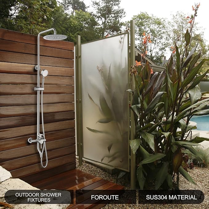 Shower Faucet - Shower Faucets Sets Complete, Shower System - Outdoor Shower Kit/Outdoor Shower Enclosure/Outdoor Shower Fixtures W/ SS304 Shower Head & Handheld High Pressure, Brushed Nickel