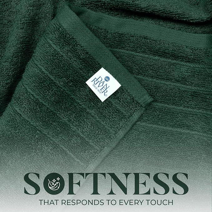 DAN River Extra Large Bath Towels Set of 4, 30 x 60 Inches - 100% Cotton Larger & Lighter Weight Towels for Bathroom - Quicker to Dry, Super Soft & Highly Absorbent Towels for Home, Hunter Green