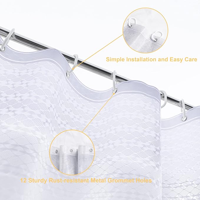 NTBAY EVA Semi-Transparent Clear Shower Curtain with Diamond, Water-Repellent Liner with 3 Magnets for Bathroom, 72x72 Inches