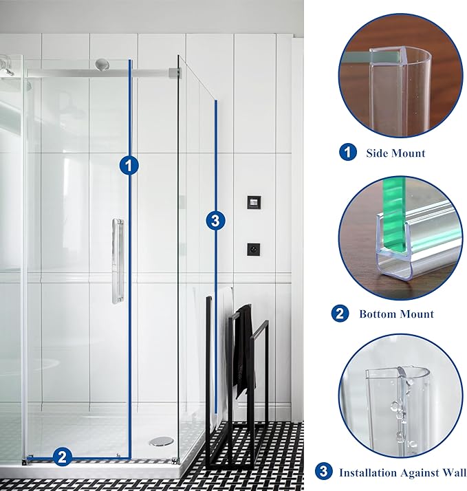 Frameless Shower Door Seal Strip 4 Pack x 39 Inch U for 3/8" Thick Glass Shower Door Side Seal Strip Bottom Seal Door Sweep Ultra Clear Polycarbonate, Stop Showers Leaks Create A Water Barrier