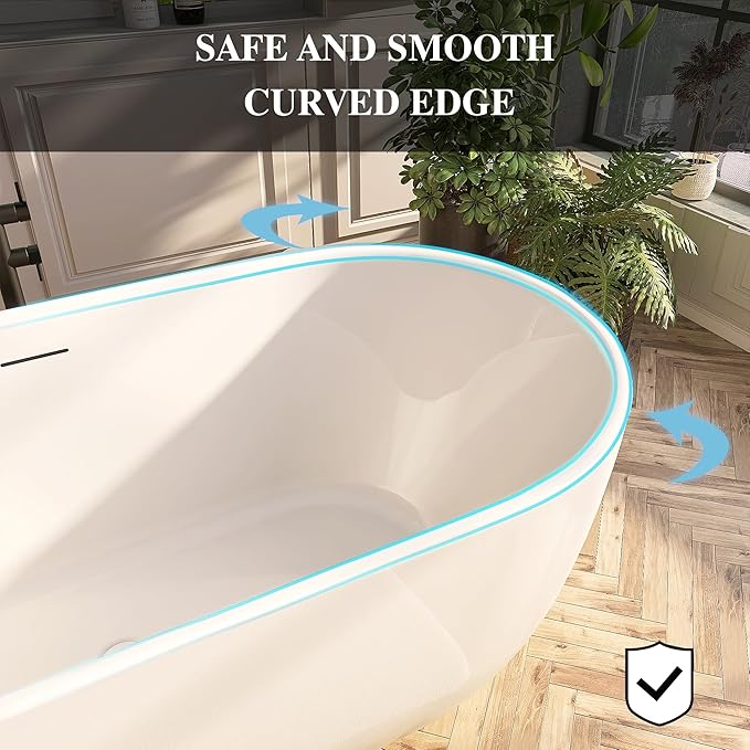 59" Acrylic Freestanding Bathtub, Free Standing Tub, Stand Alone Tub with Overflow and Drain, cUPC Certified, Gloss White