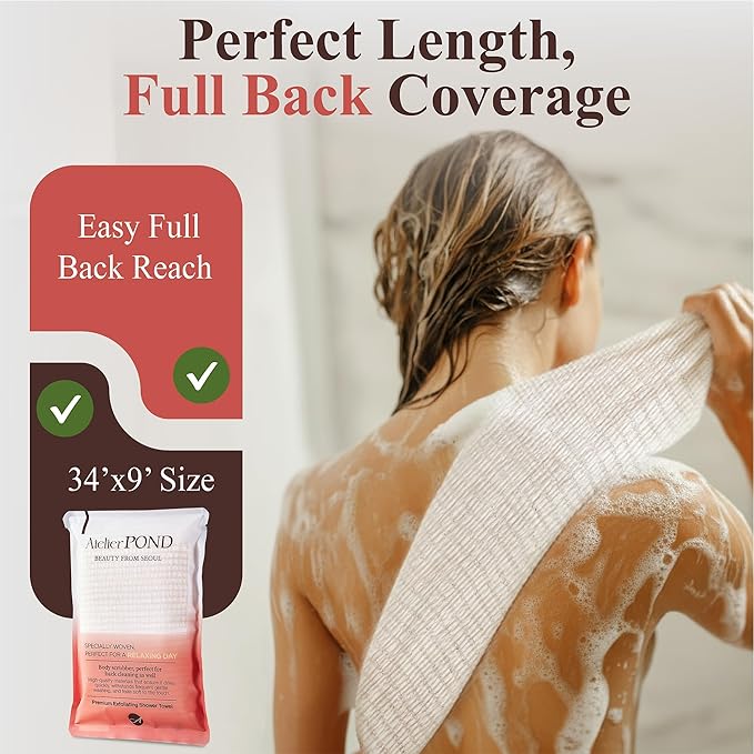 Korean Exfoliating Washcloth 2-Pack – Non-Irritating Cotton-Blend Exfoliating Shower Towel for Sensitive Skin (Soft Orange – Value Set)